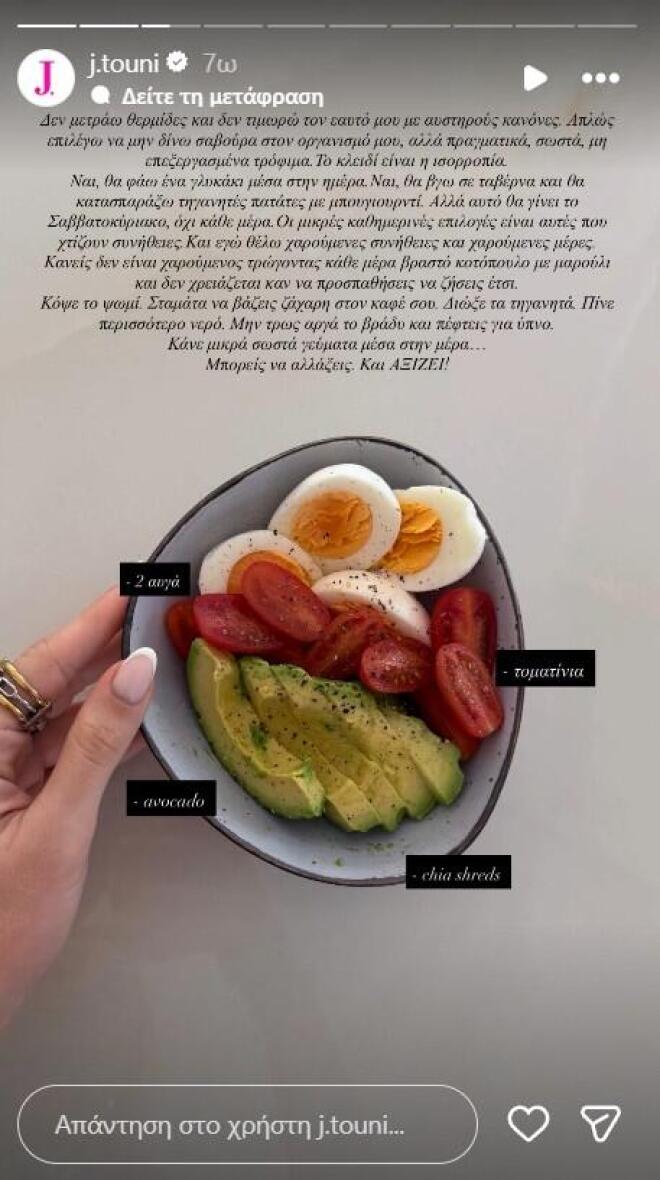 Το διατροφικό πλάνο της Ιωάννας Τούνη