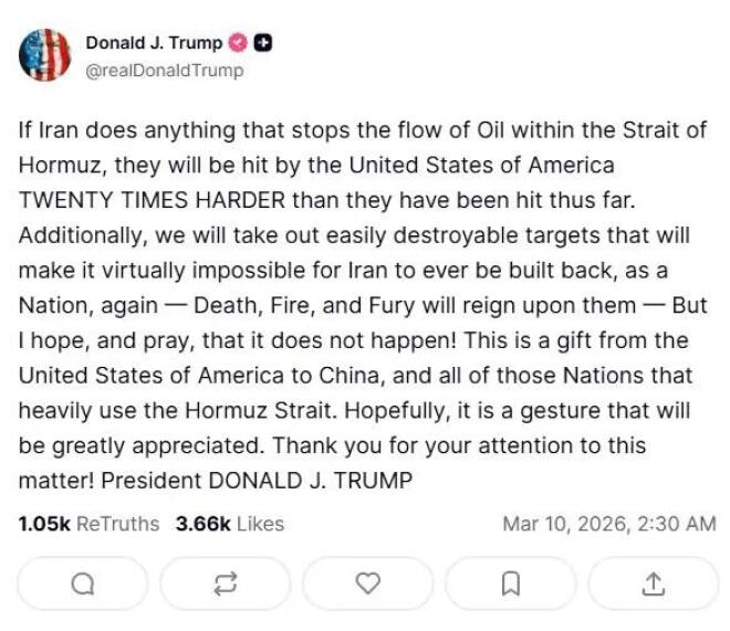 Τραμπ: Νέες απειλές αν σταματήσει η ροή πετρελαίου στα Στενά του Ορμούζ