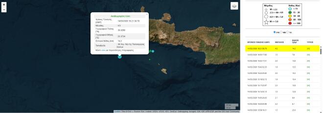 Σεισμός 4,5 Ρίχτερ στην Παλαιόχωρα Χανίων