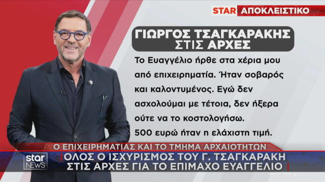 Γιώργος Τσαγκαράκης: «Το Ευαγγέλιο μου το έδωσε γνωστός επιχειρηματίας»
