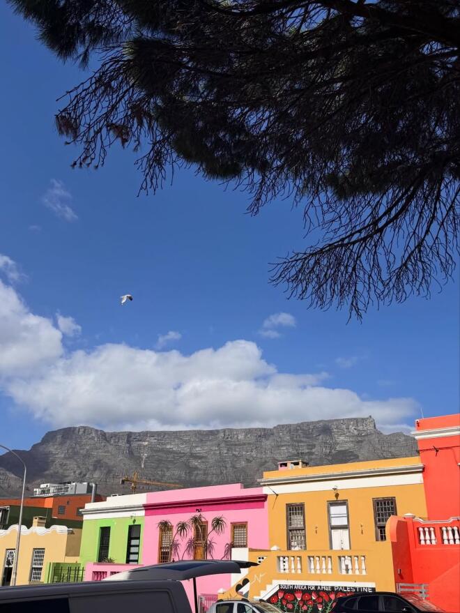 H πολύχρωμη γειτονιά του Cape Town με το Table Mountain στο βάθος/ instagram 