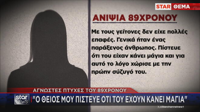 Ανιψιά 89χρονου:«Ο θείος μου πίστευε ότι του έχουν κάνει μάγια»