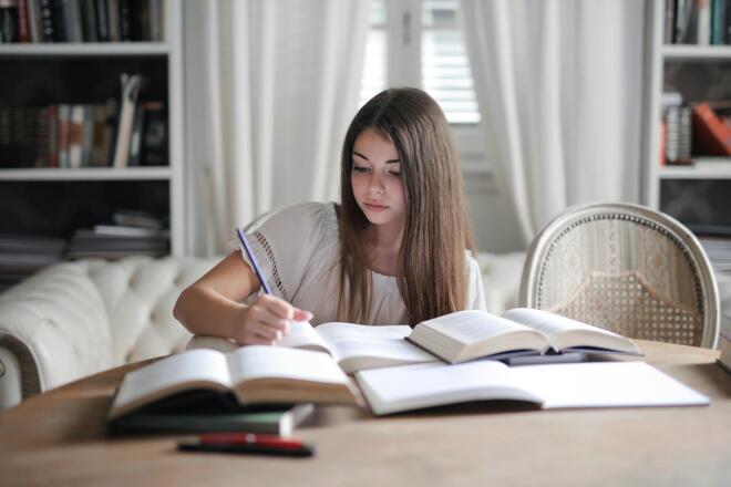teenager studying