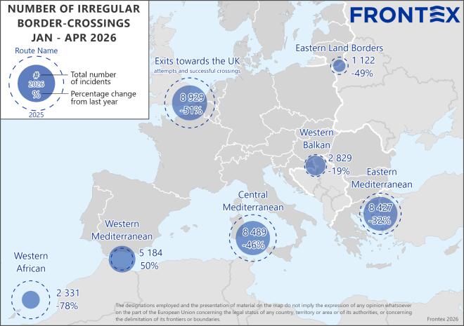 Xάρτης Frontex για μετανάστευση