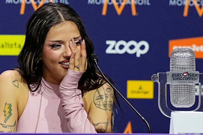 Η Dara στη συνέντευξη τύπου μετά τη νίκη της στη Eurovision της Βιέννης/ AP Photo/Martin Meissner