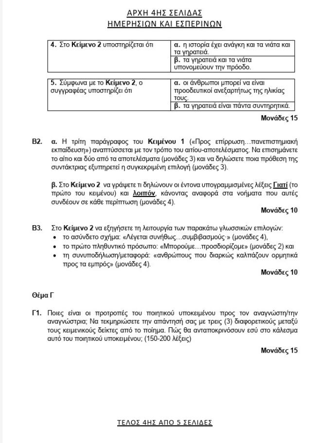 θέματα νεοελληνικής γλώσσας πανελλήνιες 20264