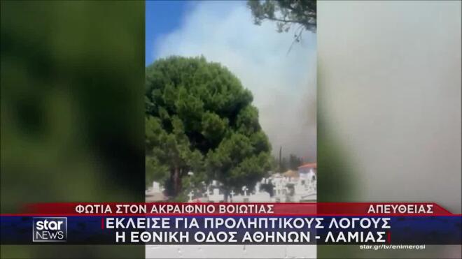 Μεγάλη φωτιά στη Βοιωτία - Έκλεισε η Εθνική Οδός