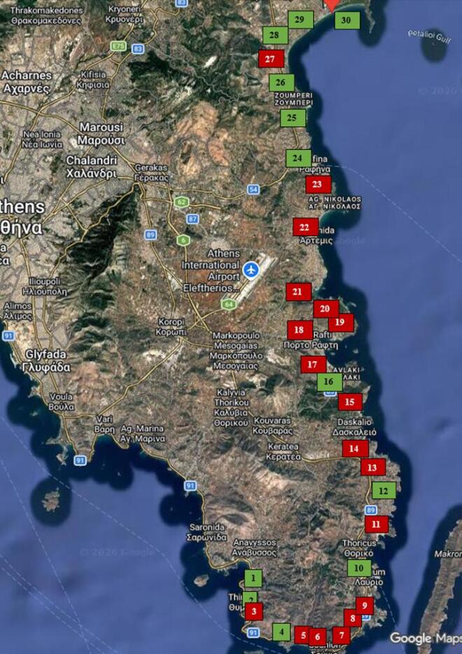 Ακατάλληλες παραλίες Αττική