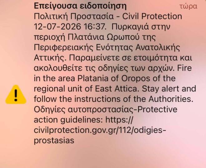 Φωτιά στα Πλατάνια Ωρωπού