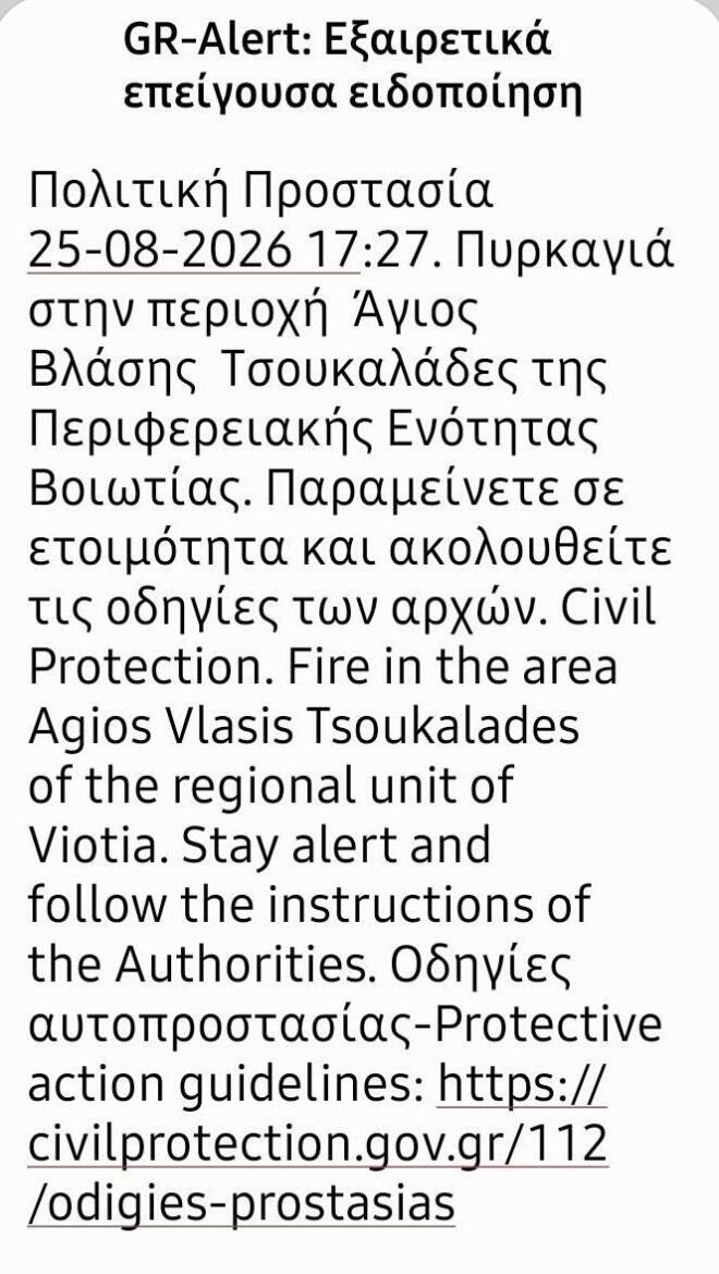 Φωτιά στον Άγιο Βλάσιο Βοιωτίας: Σηκώθηκαν 9 εναέρια μέσα – Μήνυμα του 112