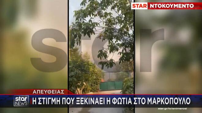 Βίντεο ντοκουμέντο: H στιγμή που ξεκινάει η φωτιά στο Μαρκόπουλο Ωρωπού