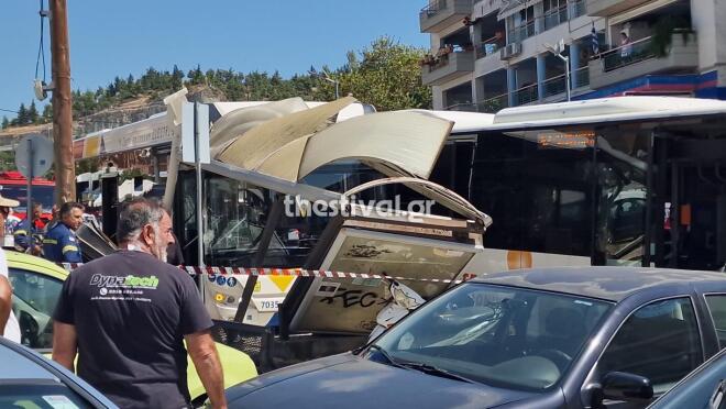 Το σημείο του ατυχήματος με το λεωφορείο στη Θεσσαλονίκη