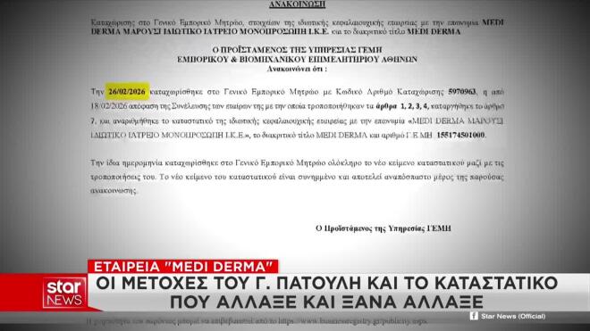 Καταγγελίες για Πατούλη: «Είναι εταίρος σε ιατρεία μακροζωίας»