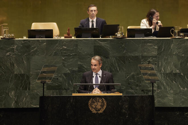 O Κυριάκος Μητσοτάκης κατά τη διάρκεια της ομιλίας του στη Γενική Συνέλευση του ΟΗΕ