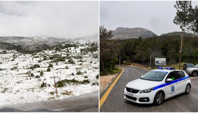 Πρώτη Κυριακή του Μαΐου με χιόνια στα βουνά- Κλειστός ο δρόμος στην Πάρνηθα