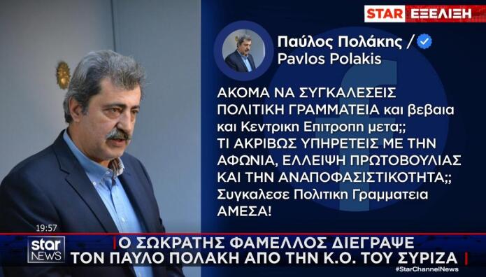 Ο Φάμελλος Διέγραψε Τον Παύλο Πολάκη Από Την ΚΟ Του ΣΥΡΙΖΑ