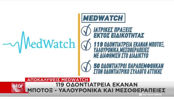MedWatch: 119 Οδοντιατρεία Έκαναν Μπότοξ & Υαλουρονικά