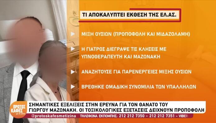 Μαζωνάκης: Μίξη δύο ουσιών δείχνει η έκθεση της ΕΛ.ΑΣ.